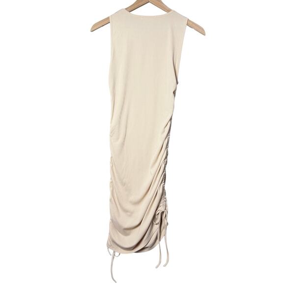 Romwe Beige Dress Sleeveless Adjustable String Ruched Sides Size M - Picture 2 of 9